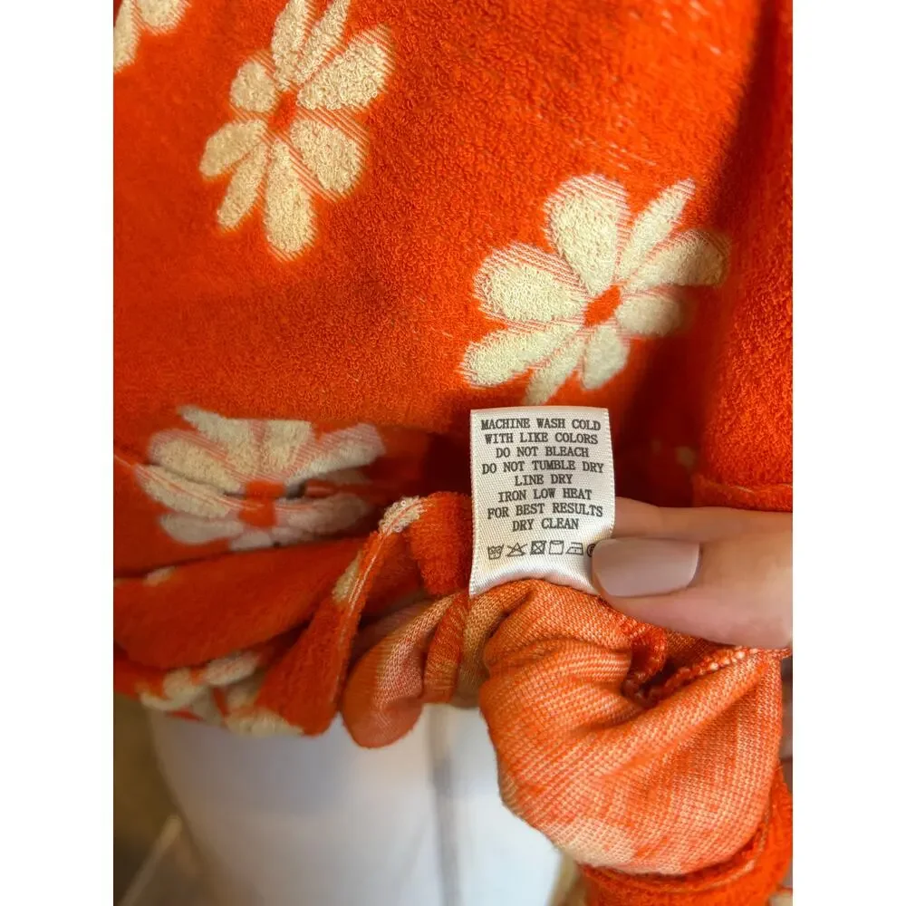 New In Orange Daisy Terry Cloth Short Top Set Swimsuit Coverup Women's Size M - Picture 9 of 9